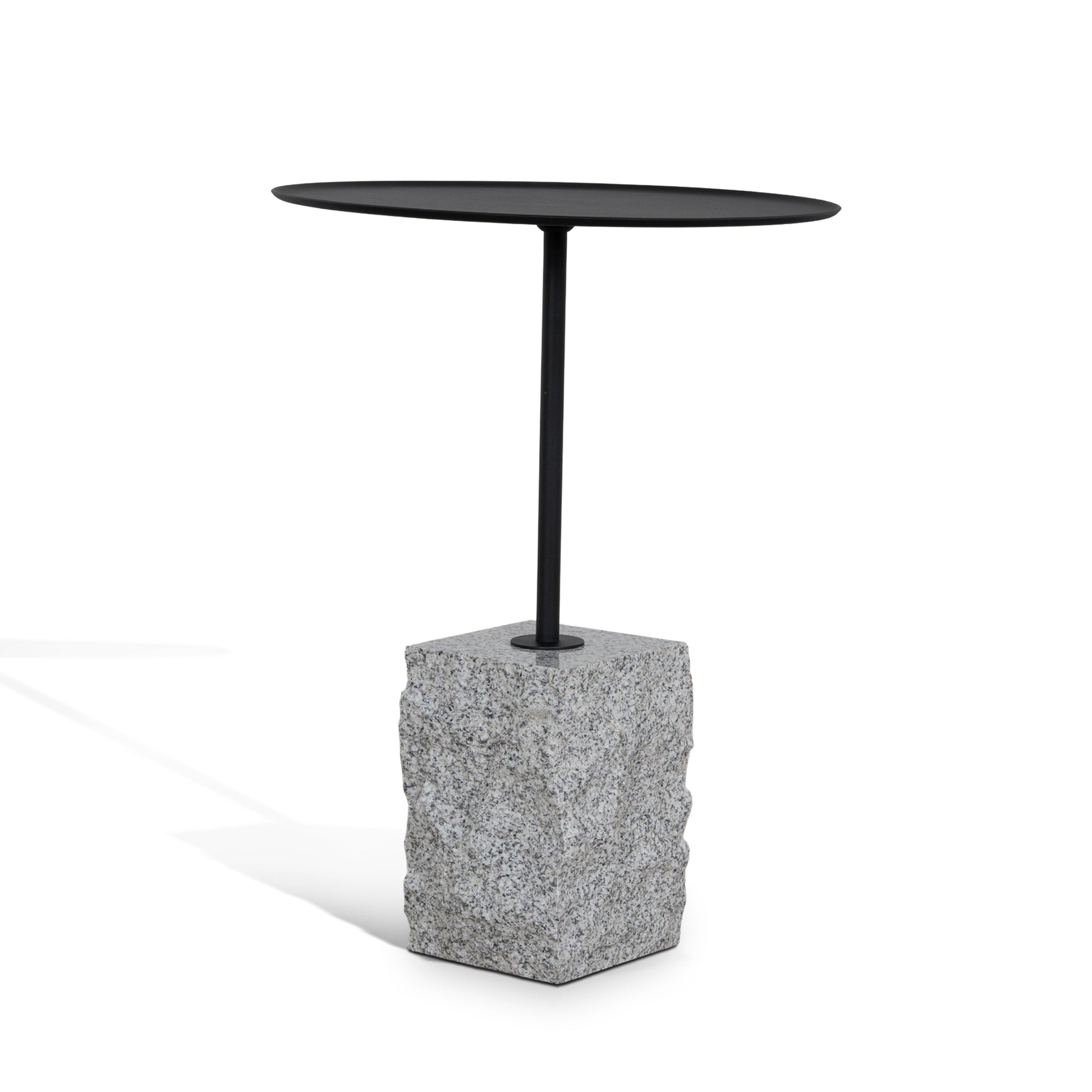 45cm Matte Black Side Table - Faceted Granite Marble