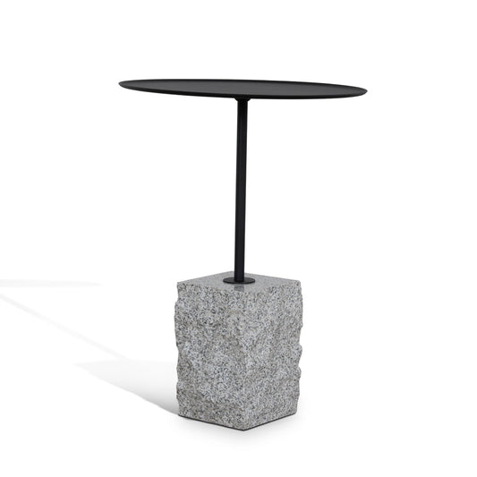 45cm Matte Black Side Table - Faceted Granite Marble