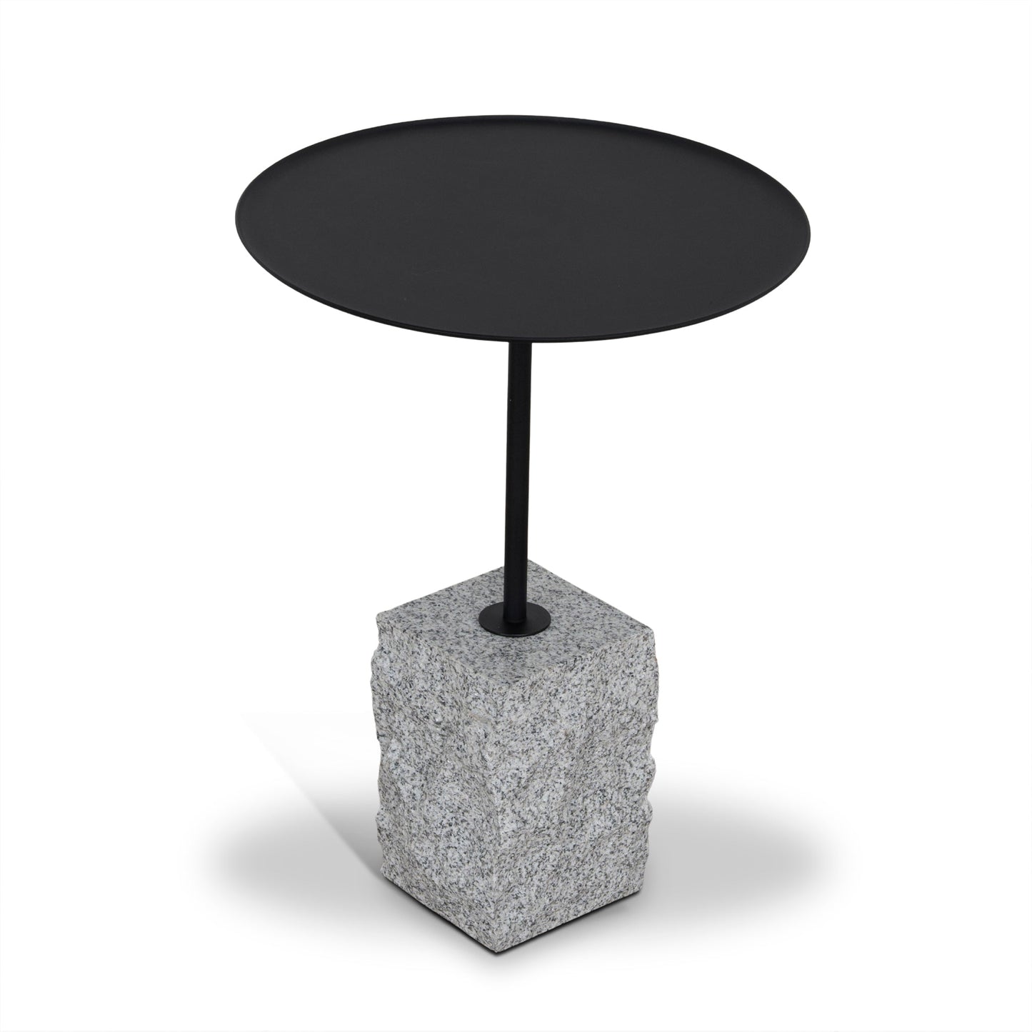 45cm Matte Black Side Table - Faceted Granite Marble