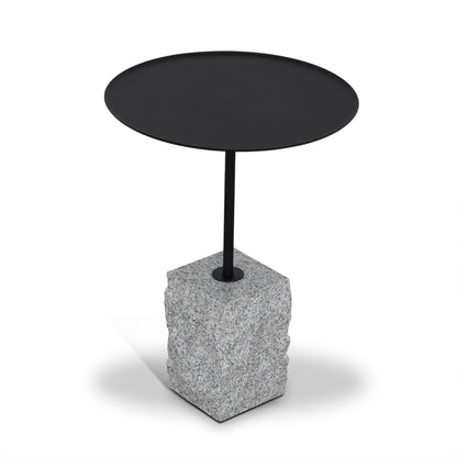 45cm Matte Black Side Table - Faceted Granite Marble
