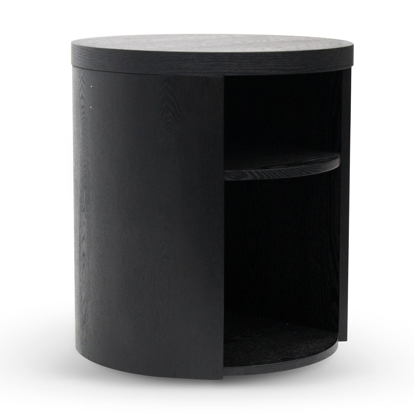 Round Wooden Bedside Table - Black Mountain