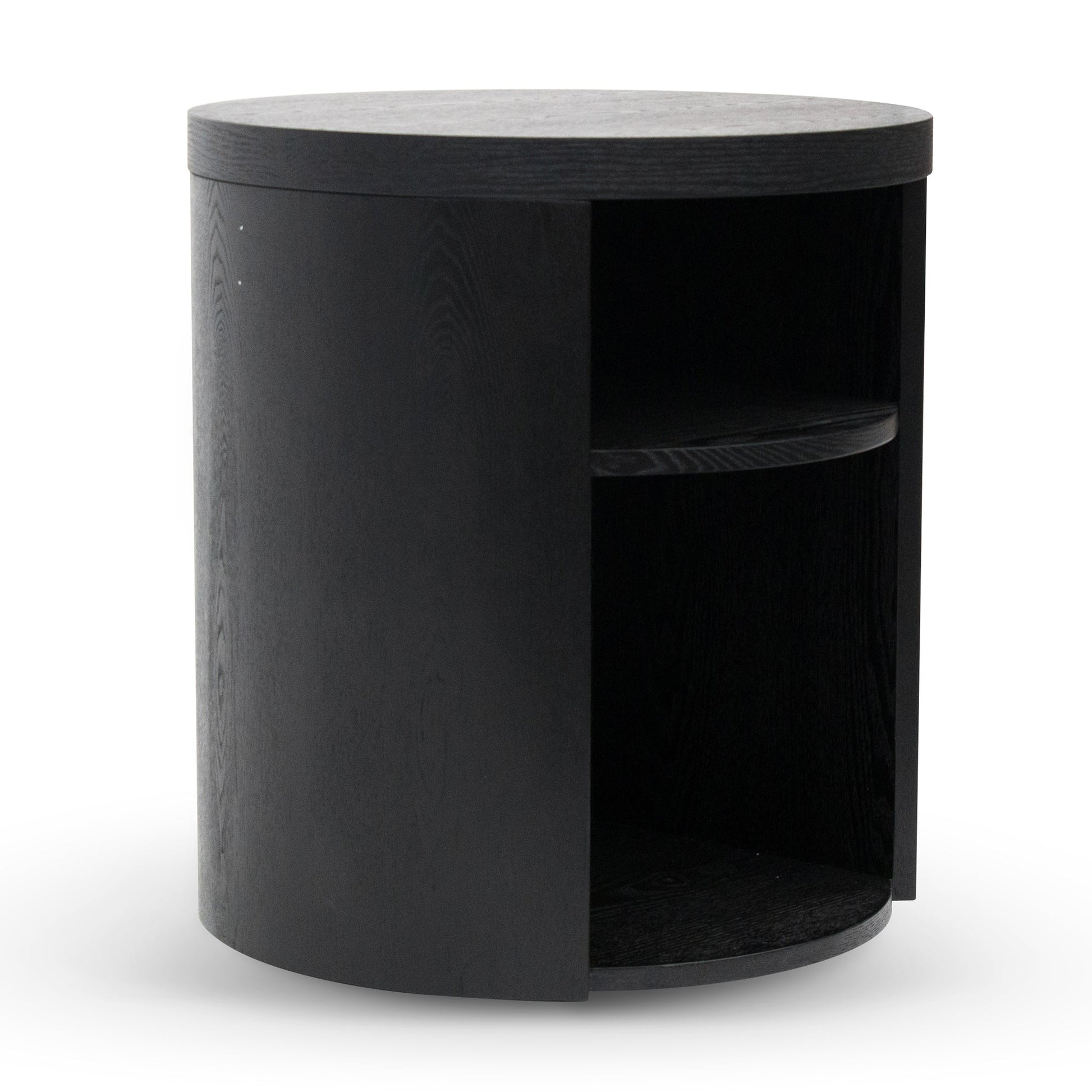 Round Wooden Bedside Table - Black Mountain