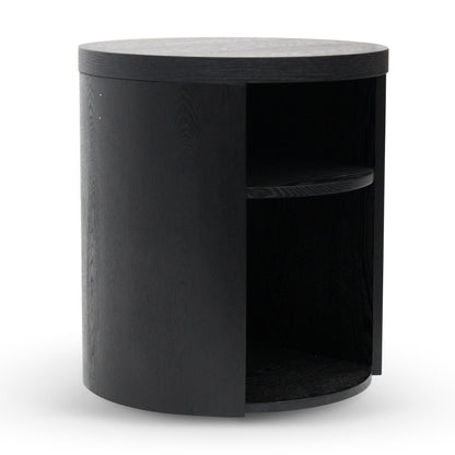 Round Wooden Bedside Table - Black Mountain