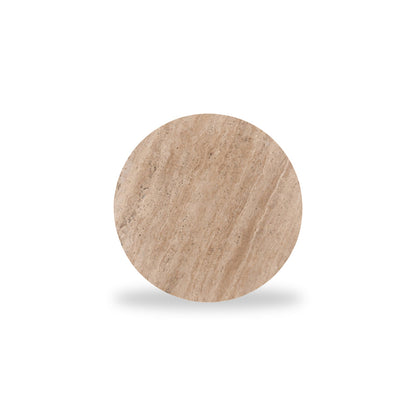 45cm Travertine Top Round Side Table - Walnut