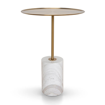 45cm Brushed Gold Side Table - Carrara Marble