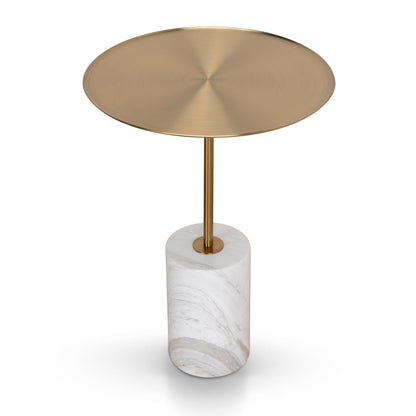 45cm Brushed Gold Side Table - Carrara Marble