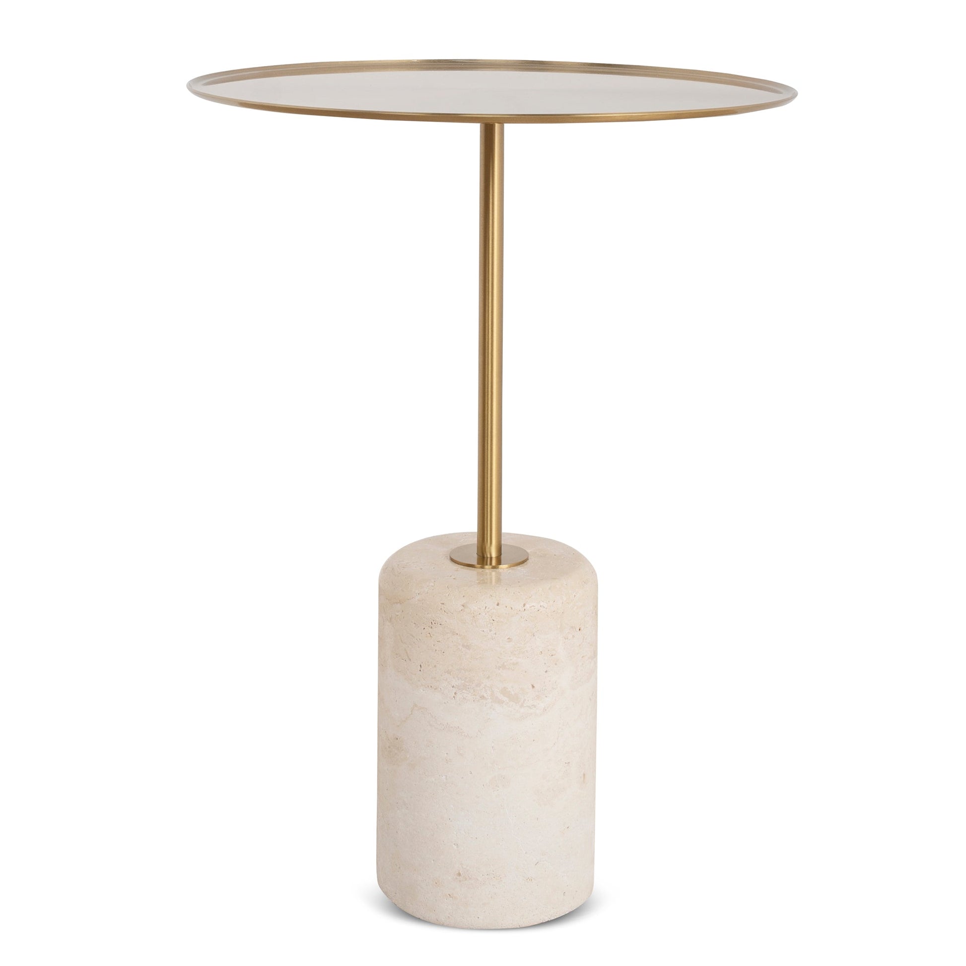 45cm Brushed Gold Side Table - Travertine