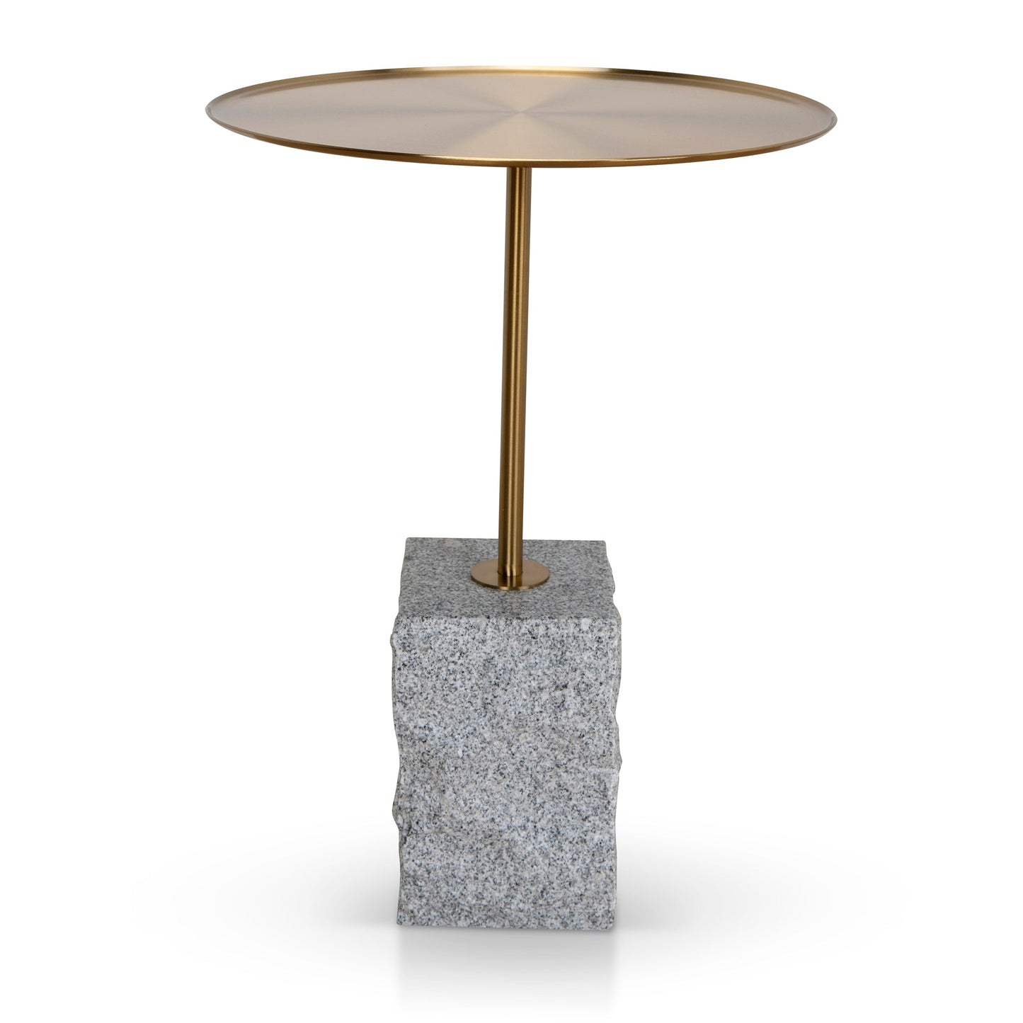 45 cm Brushed Gold Side Table - Faceted Granite Marble