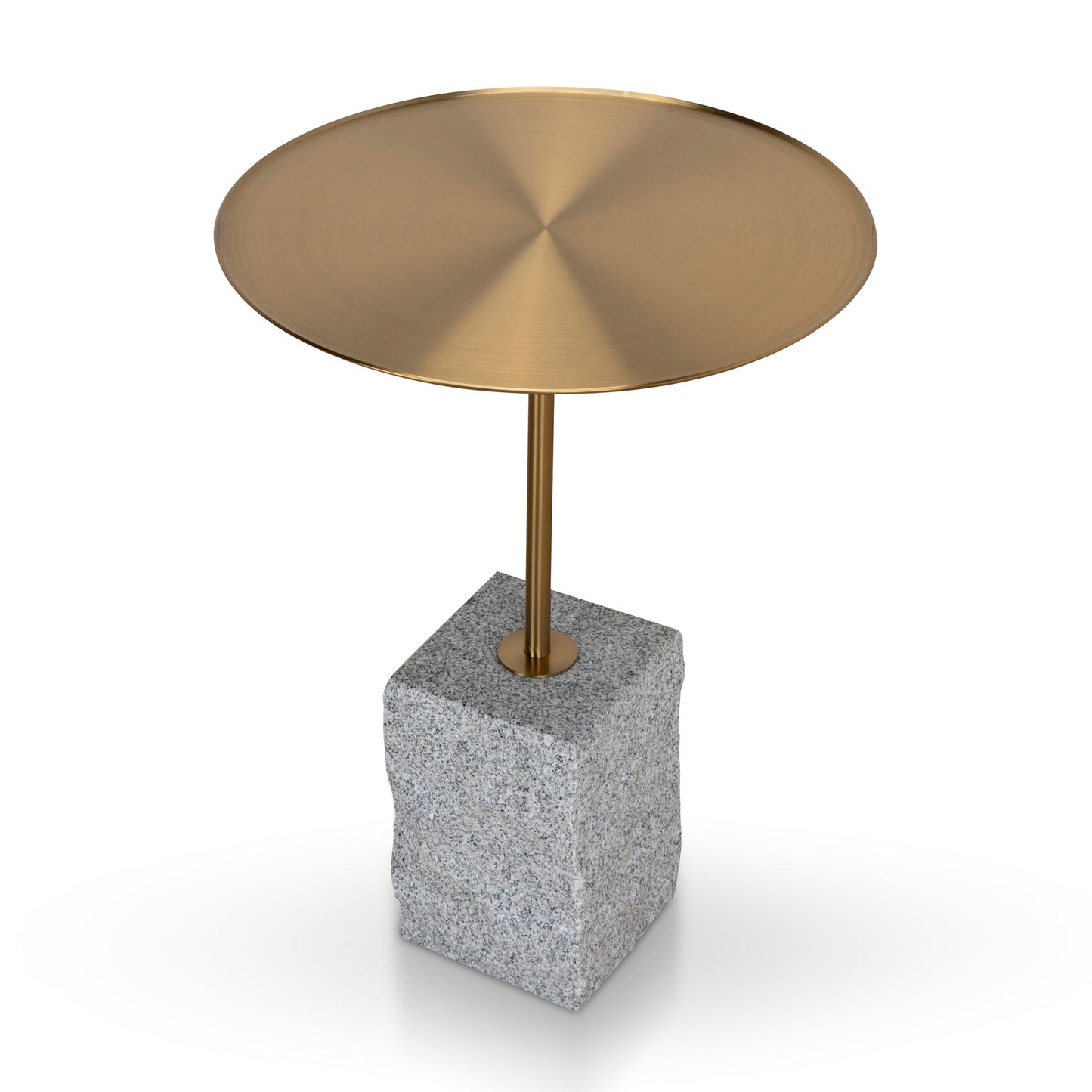 45 cm Brushed Gold Side Table - Faceted Granite Marble