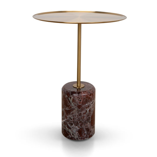 45cm Brushed Gold Side Table - Rosso Levanto Marble