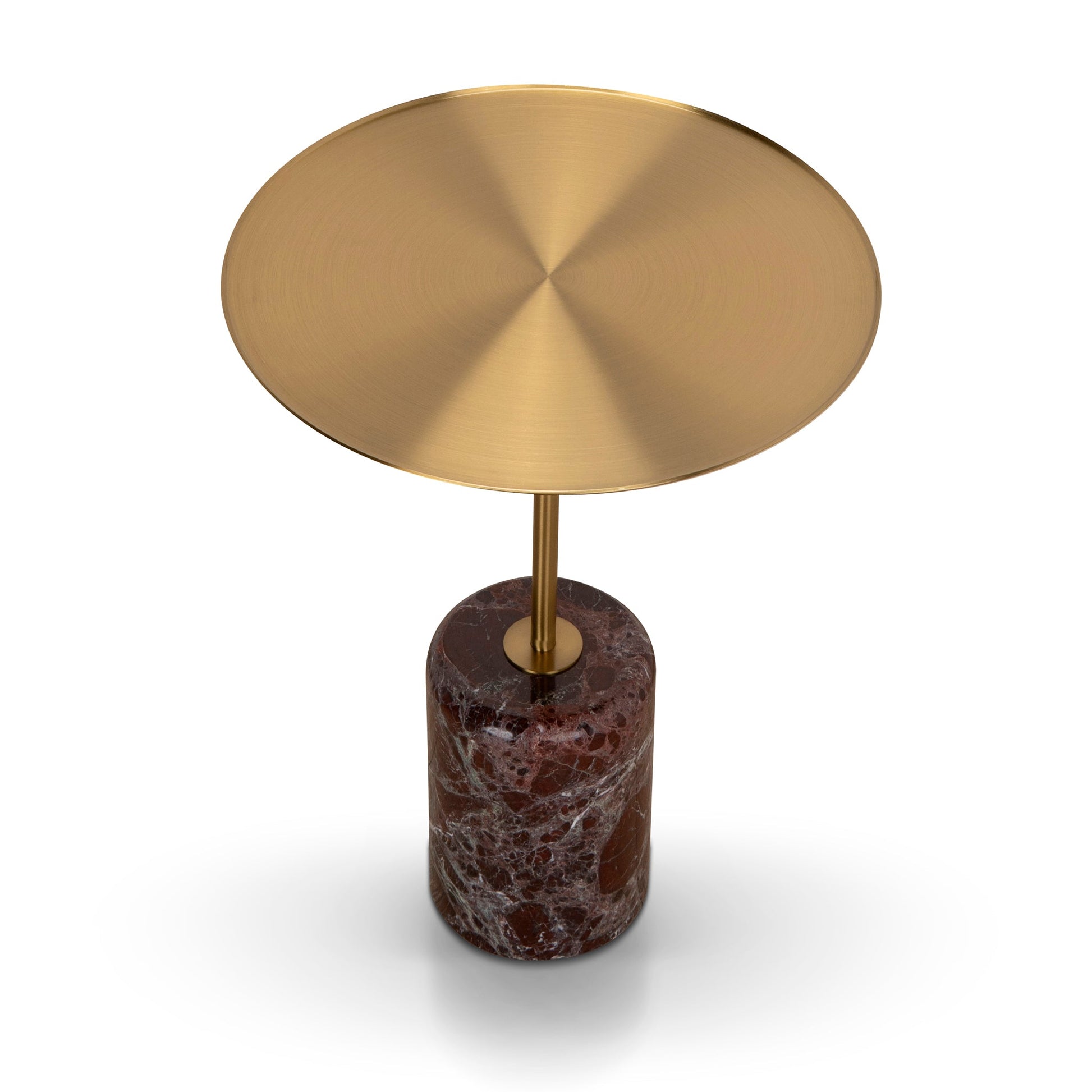 45cm Brushed Gold Side Table - Rosso Levanto Marble