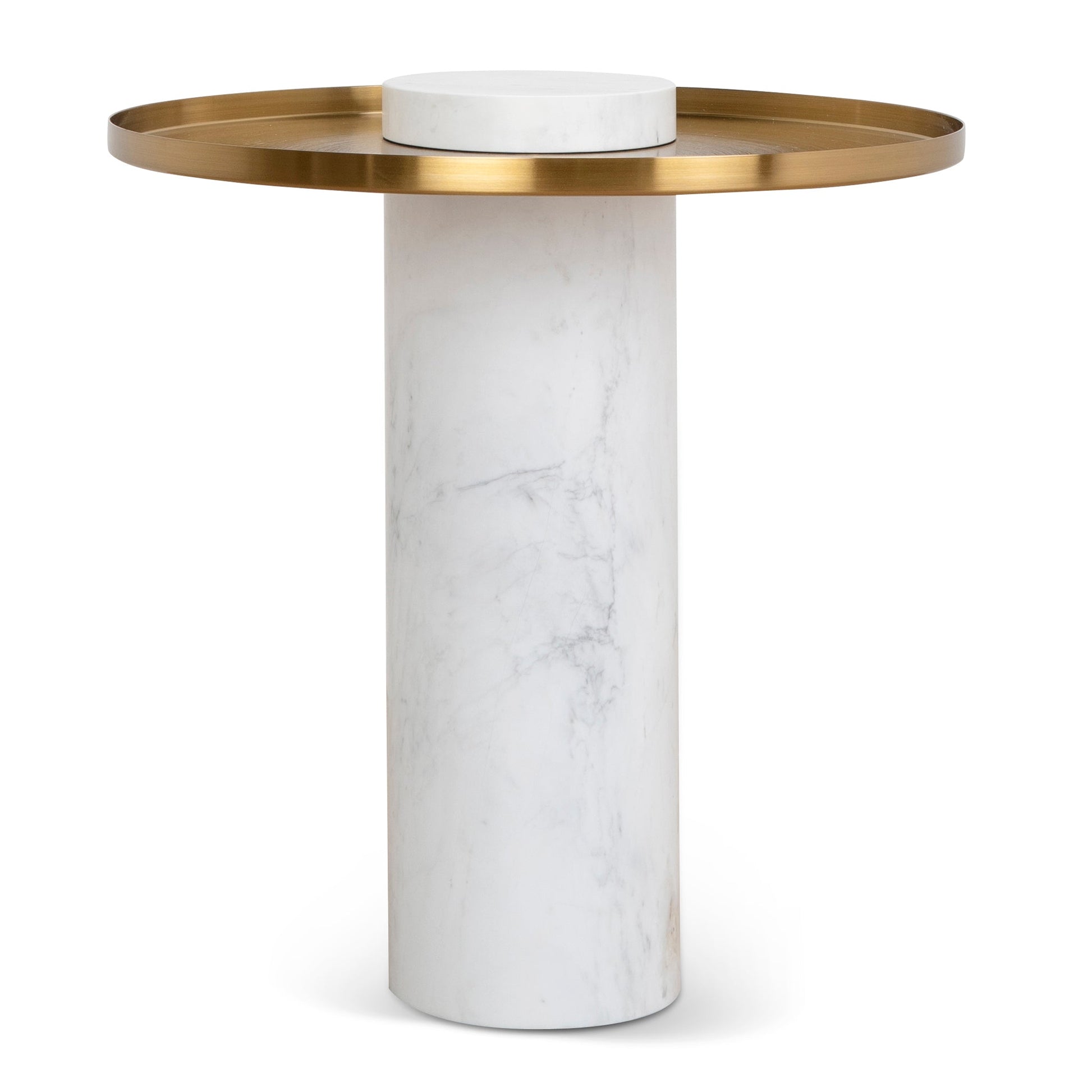 40cm Round Brushed Gold Side Table - Marble