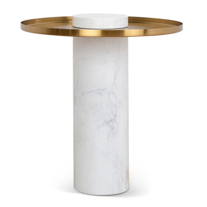 40cm Round Brushed Gold Side Table - Marble