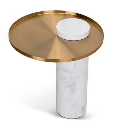 40cm Round Brushed Gold Side Table - Marble