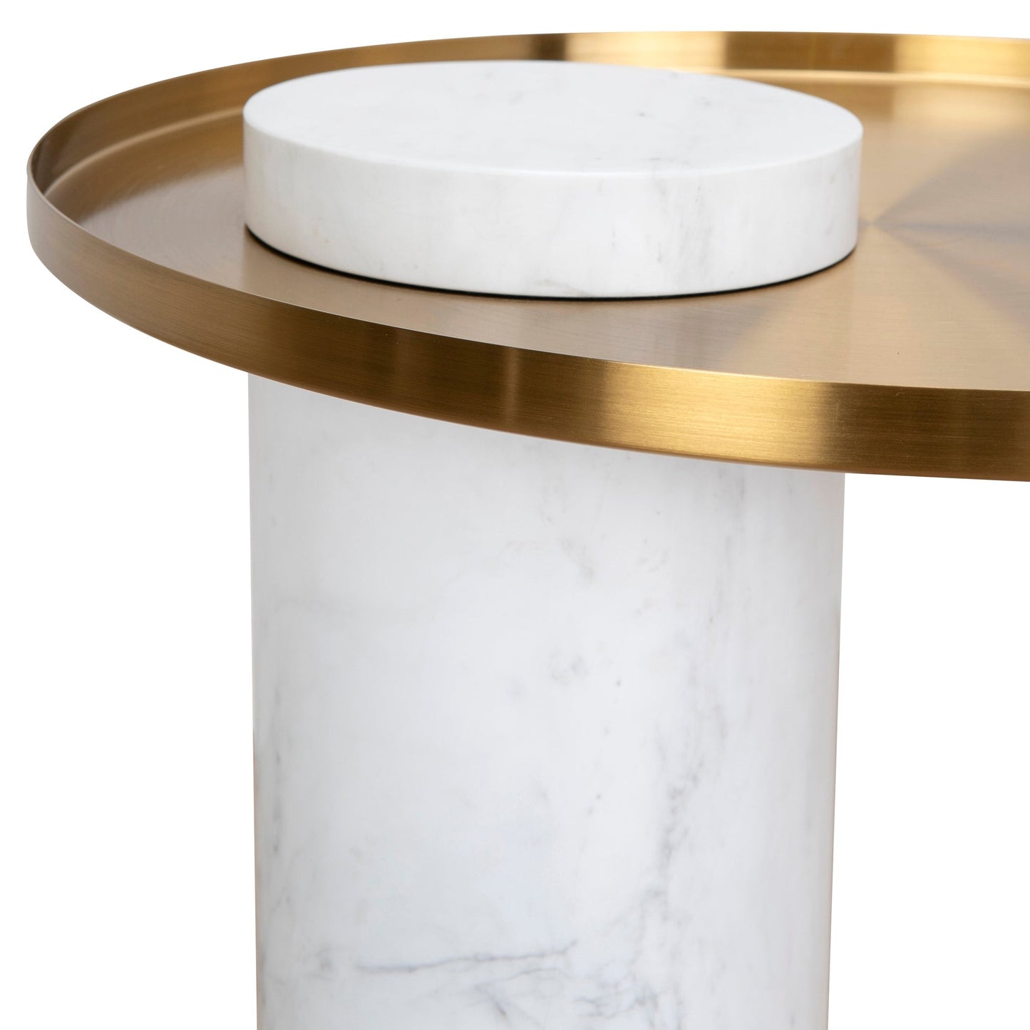 40cm Round Brushed Gold Side Table - Marble