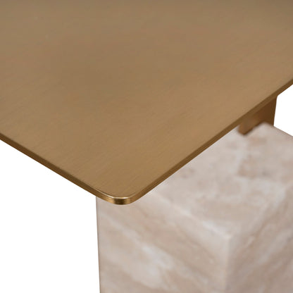 40 cm Brushed Gold Side Table - Natural