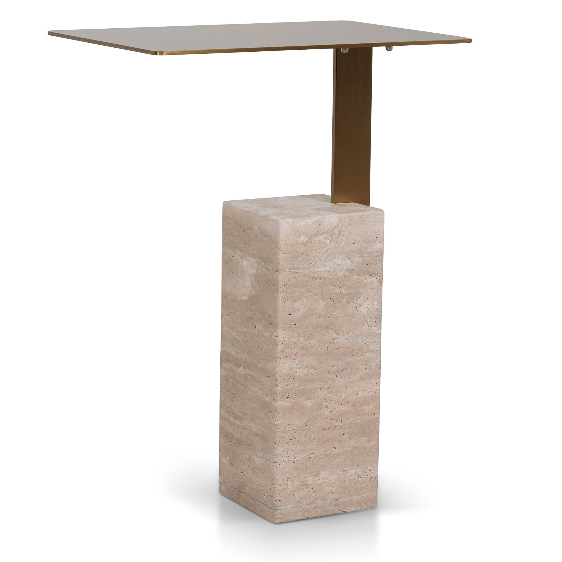 40 cm Brushed Gold Side Table - Natural