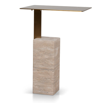 40 cm Brushed Gold Side Table - Natural