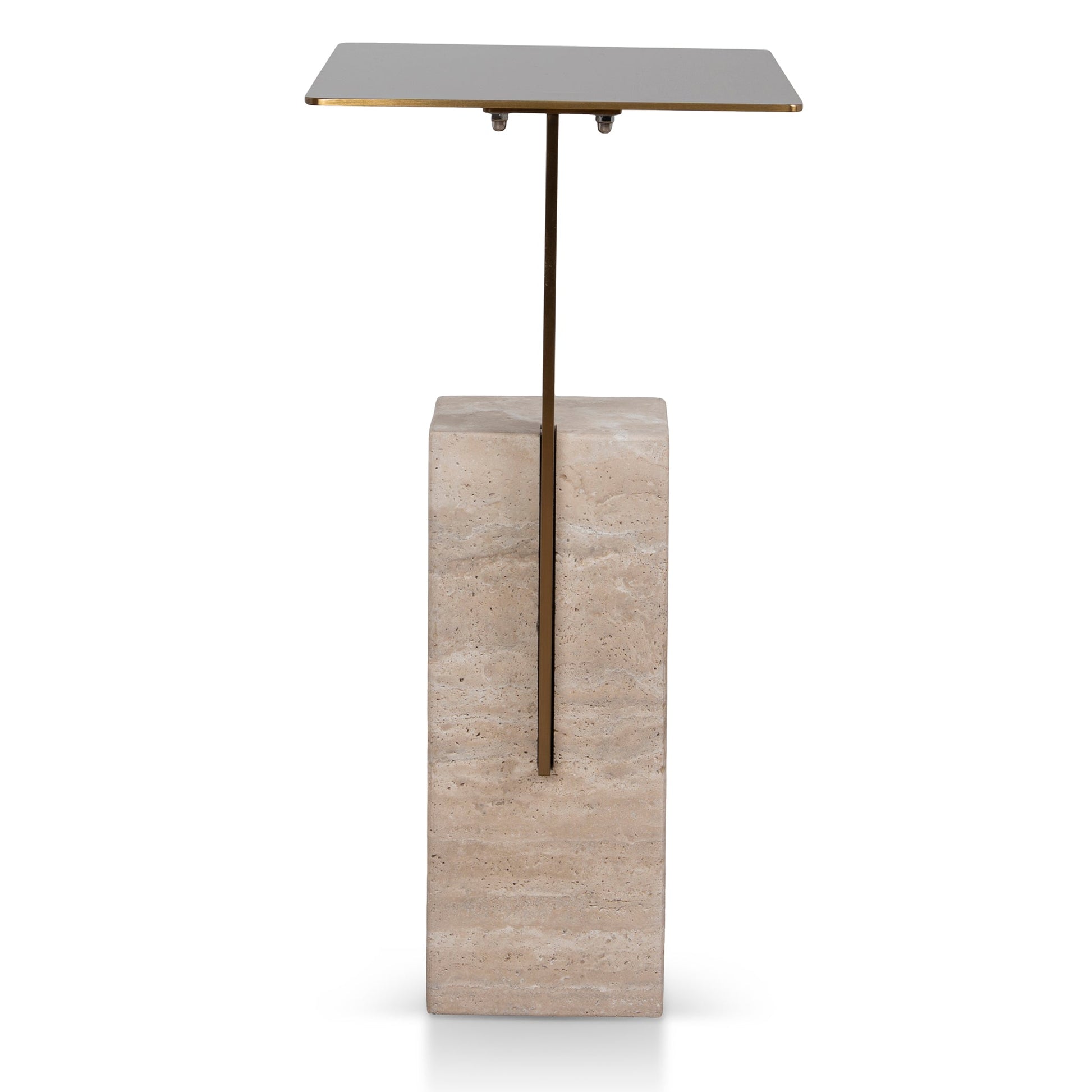 40 cm Brushed Gold Side Table - Natural