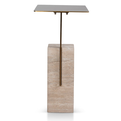 40 cm Brushed Gold Side Table - Natural