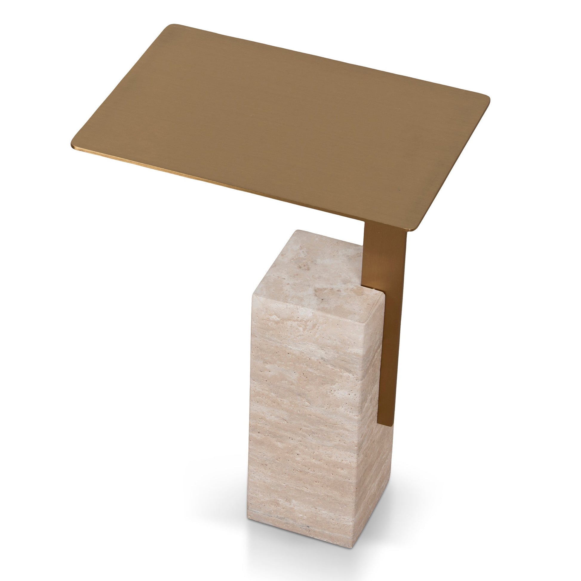 40 cm Brushed Gold Side Table - Natural