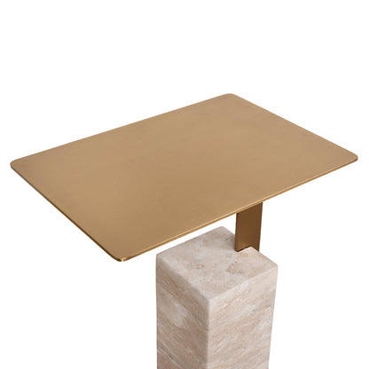 40 cm Brushed Gold Side Table - Natural