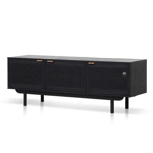 1.7m ELM Black Entertainment TV - Natural Rattan Door