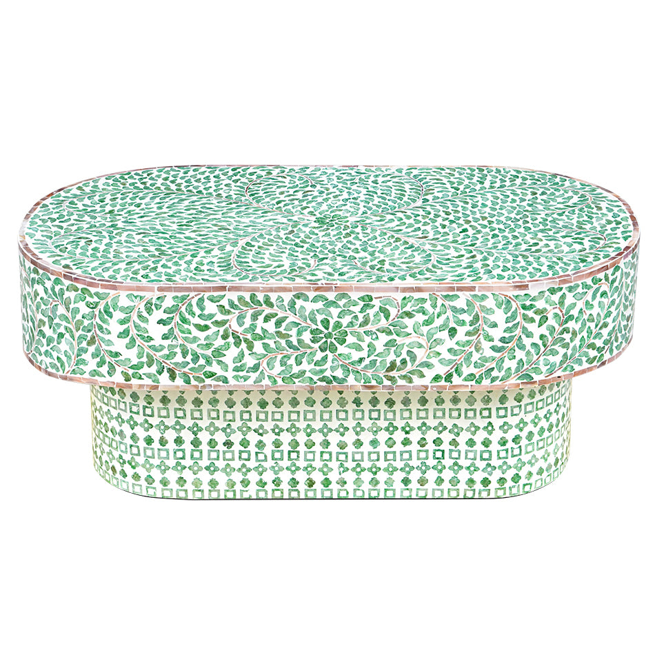 Floral Turquoise Sea Shell Oval Coffee Table