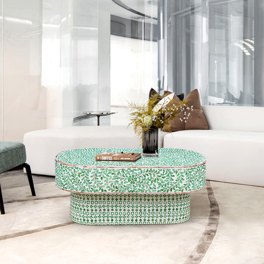 Floral Turquoise Sea Shell Oval Coffee Table