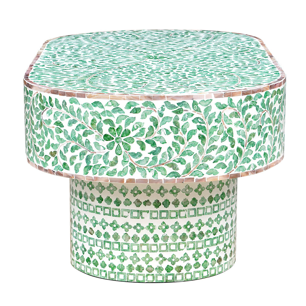 Floral Turquoise Sea Shell Oval Coffee Table