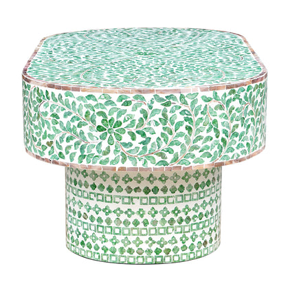 Floral Turquoise Sea Shell Oval Coffee Table