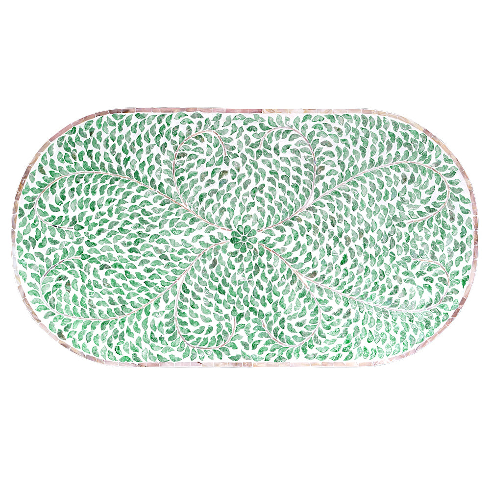 Floral Turquoise Sea Shell Oval Coffee Table