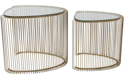 Set of two gold wire side tables with glass tops - Meen Tribe