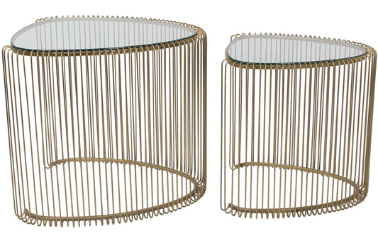 Set of two gold wire side tables with glass tops - Meen Tribe