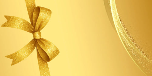 Gold ribbon and bow on a golden background for the Meen Tribe gift card