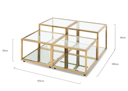 100cm Glass Coffee Table - Brushed Gold Base (Set of 4)