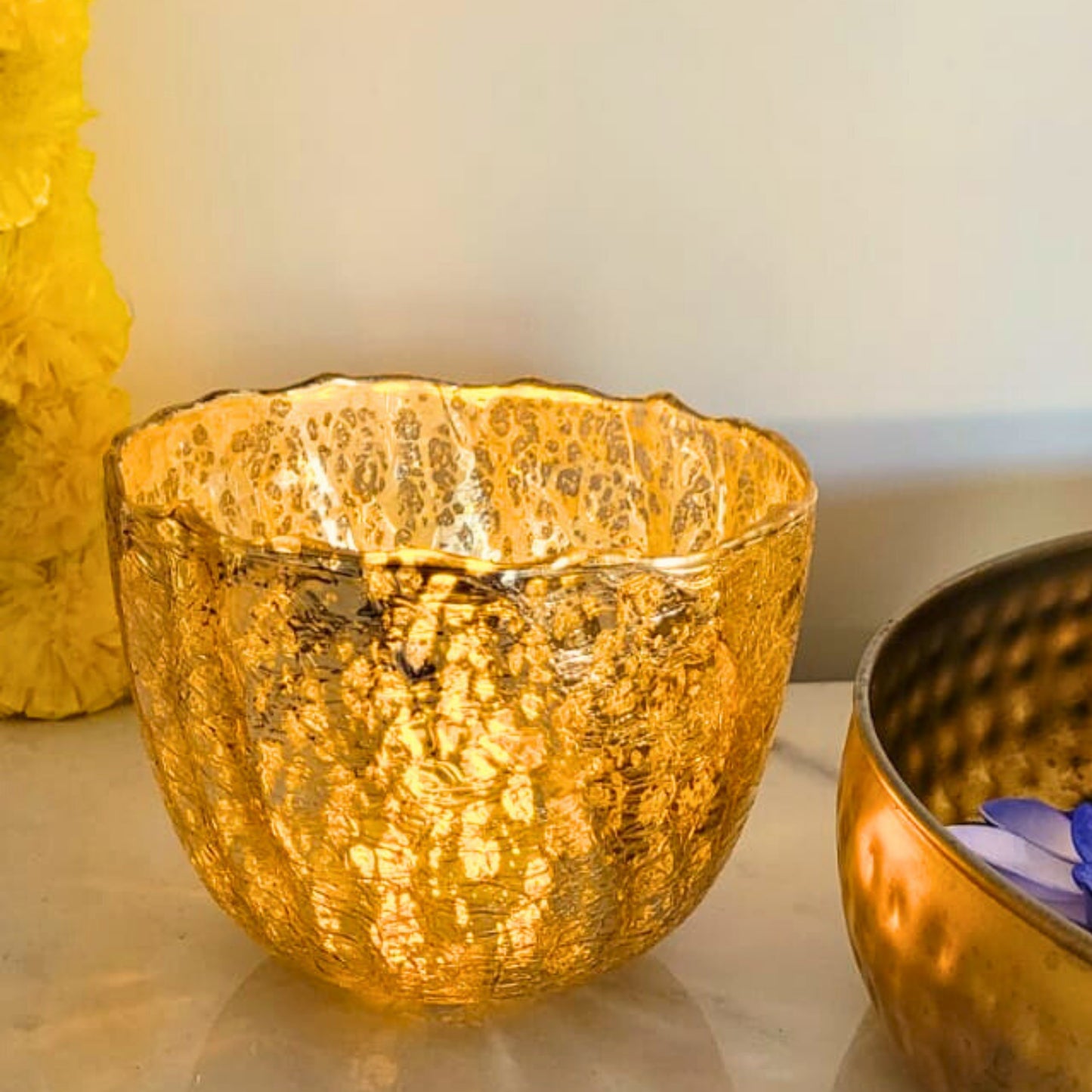 Crackled Nougat Votive Glass Candle Holder
