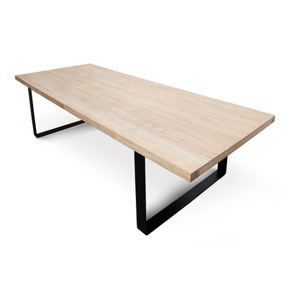 Reclaimed Elm Wood Dining Table 3m, Rustic Natural, Thick Top