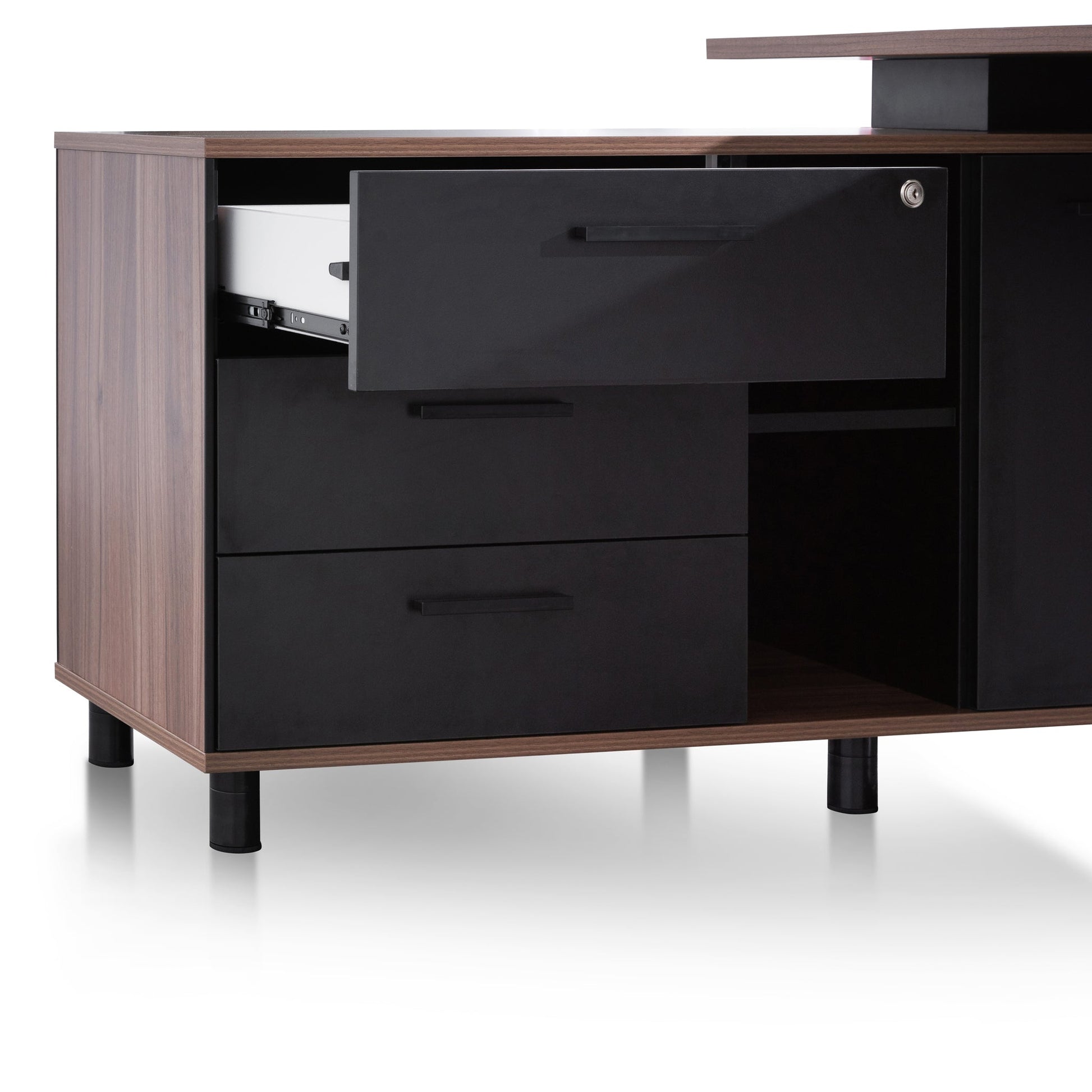 1.8m Executive Desk Left Return with Black Legs - Walnut