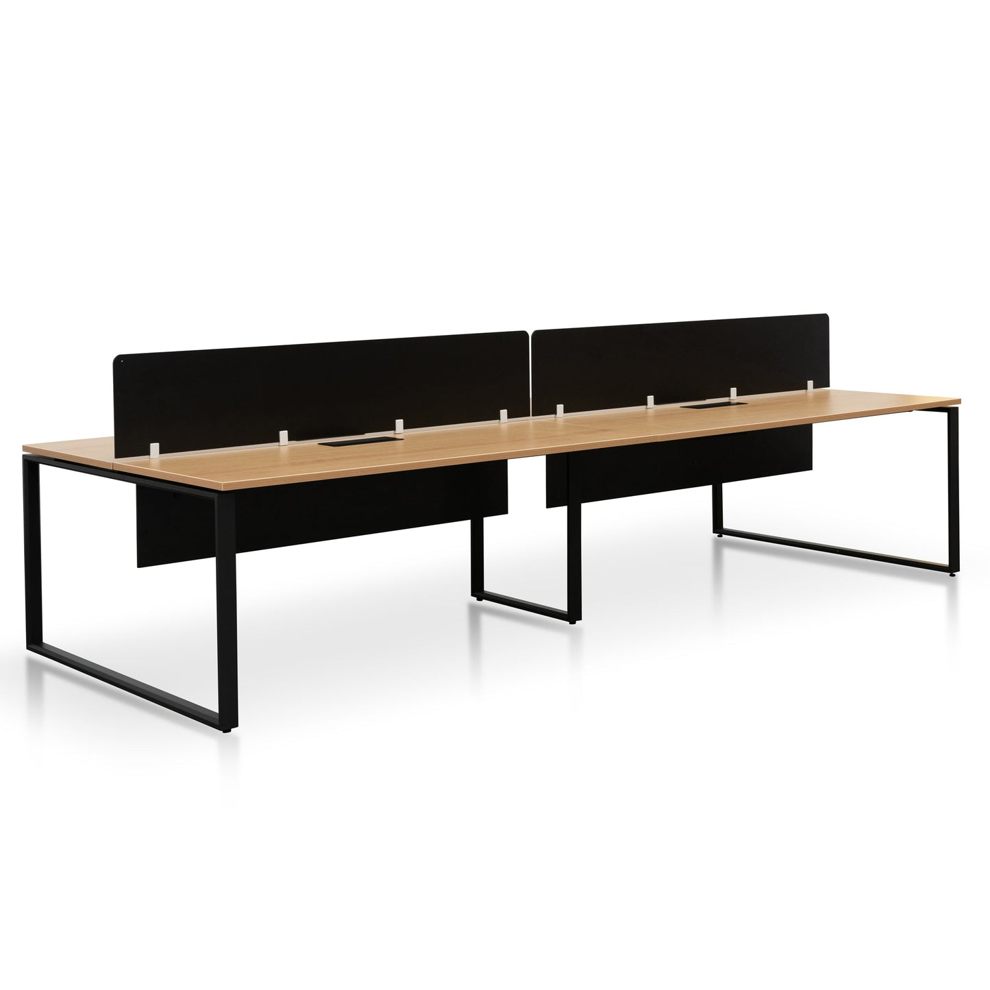 4 Seater Workstation with Black Screen - Natural Top - Black Base