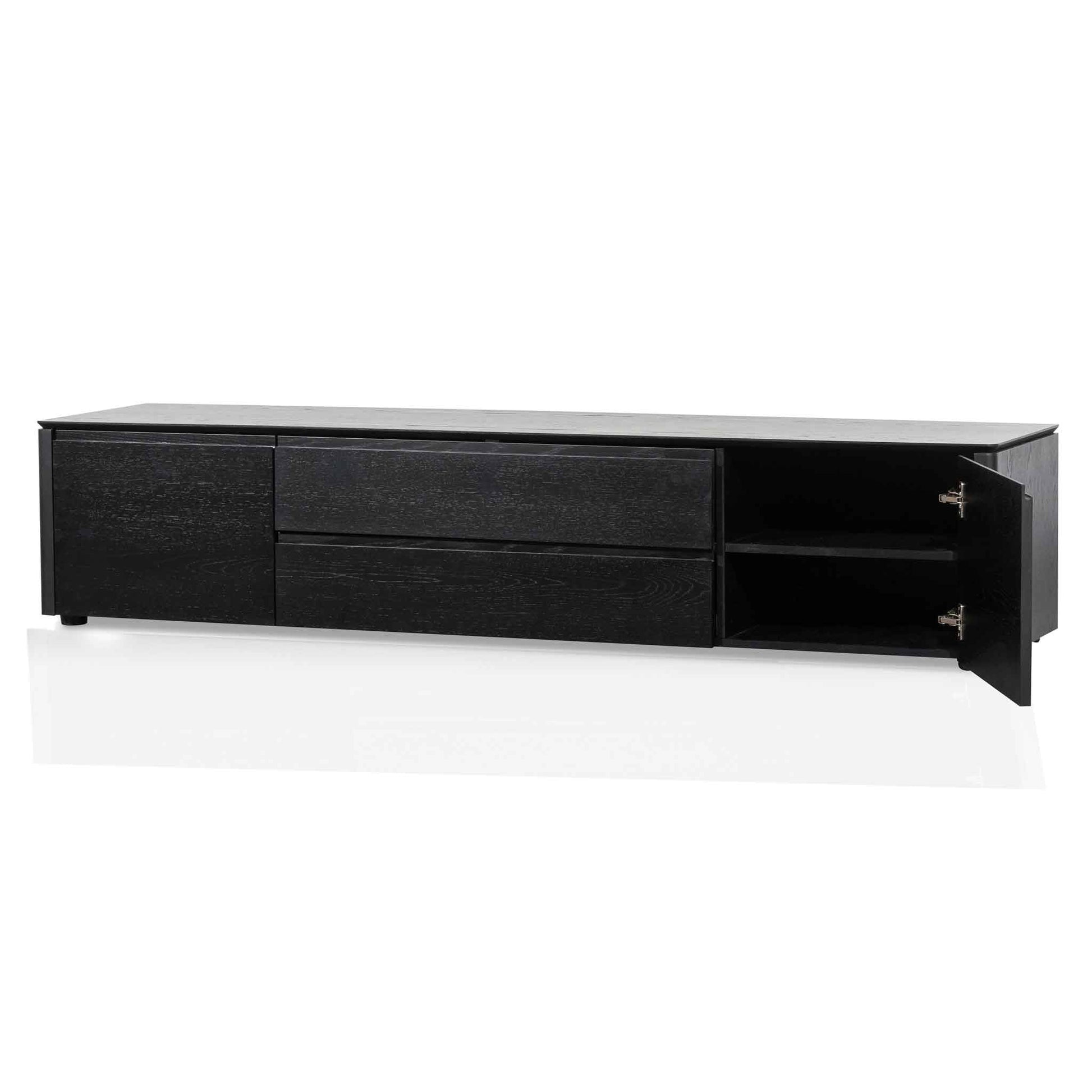 TV Entertainment Unit with Middle Drawer - Black Oak