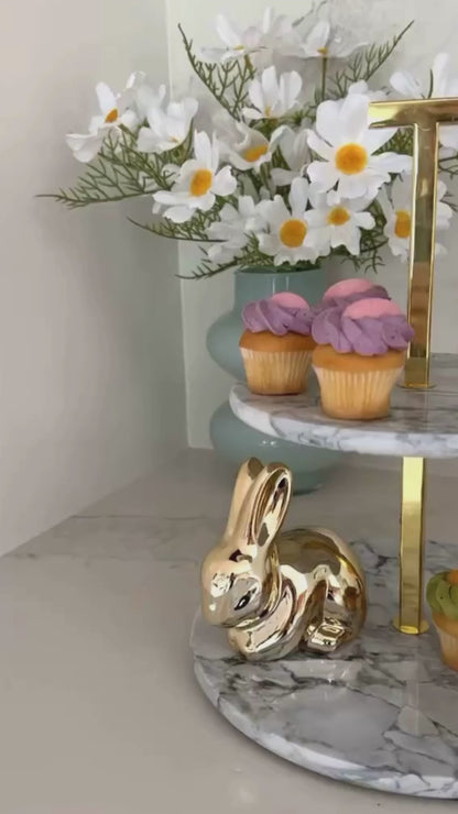 Premium Two-Tier Marble and Gold Serving Stand