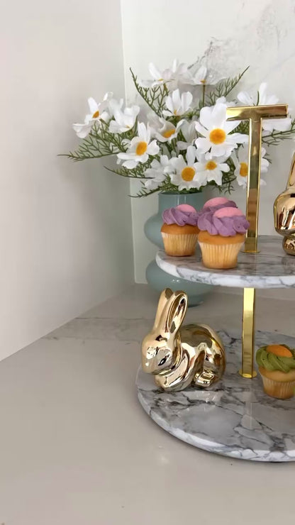 Premium Two-Tier Marble and Gold Serving Stand