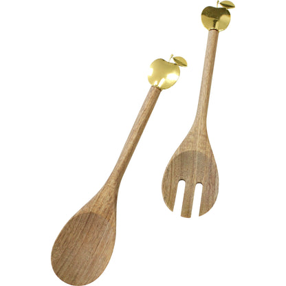 Apple Server Set of 2 – Acacia Wood & Gold Serving Spoons
