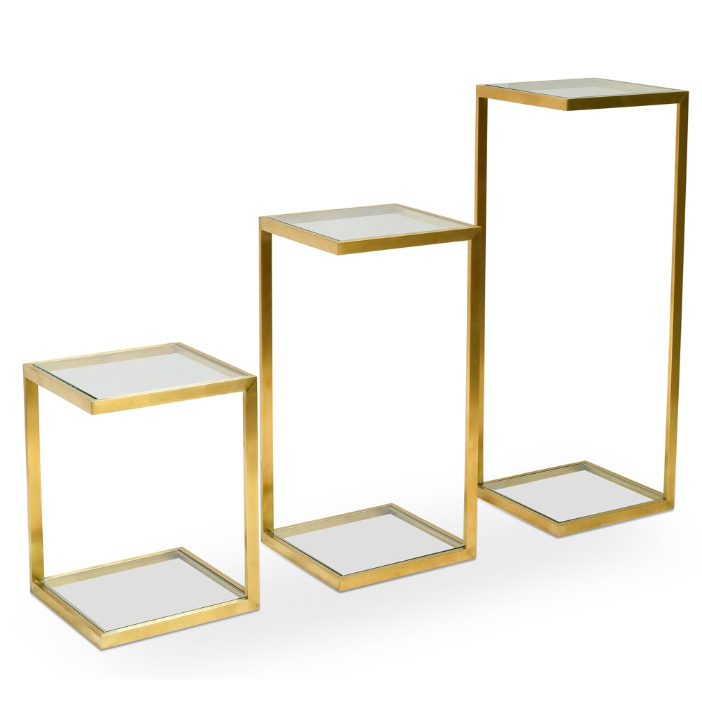Glass Side Table - Gold Base (Set of 3) - Last one