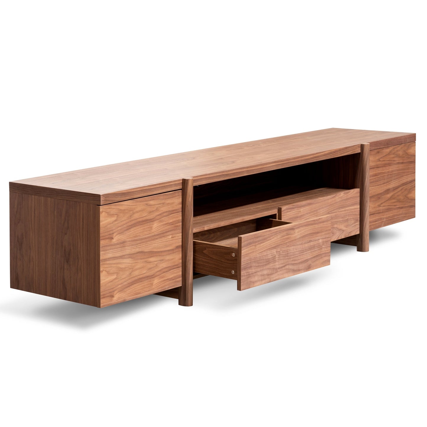 Lowline 2.1m Entertainment TV Unit In Walnut - Timber Legs