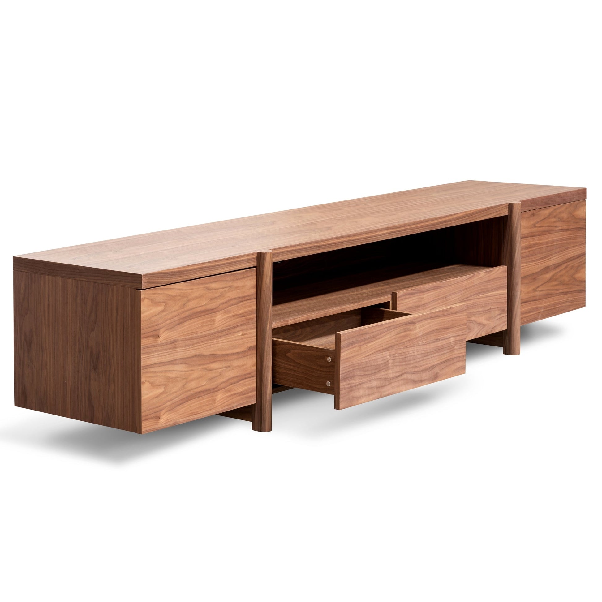 Lowline 2.1m Entertainment TV Unit In Walnut - Timber Legs